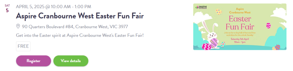 Aspire Cranbourne West Easter Fun Fair Event