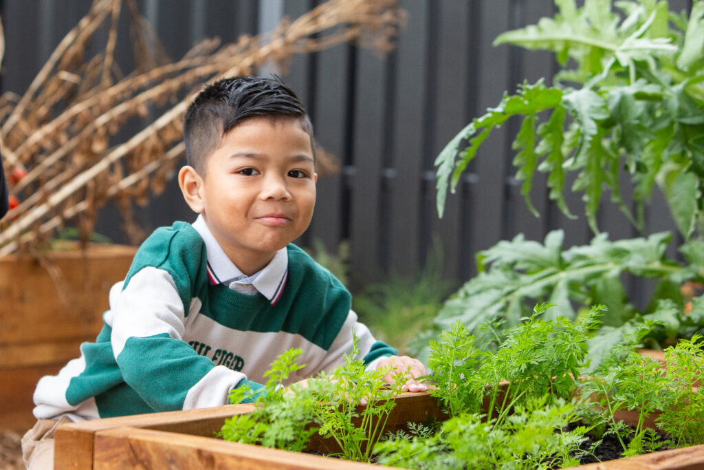 Boy at herb garden at Aspire Childcare Centre