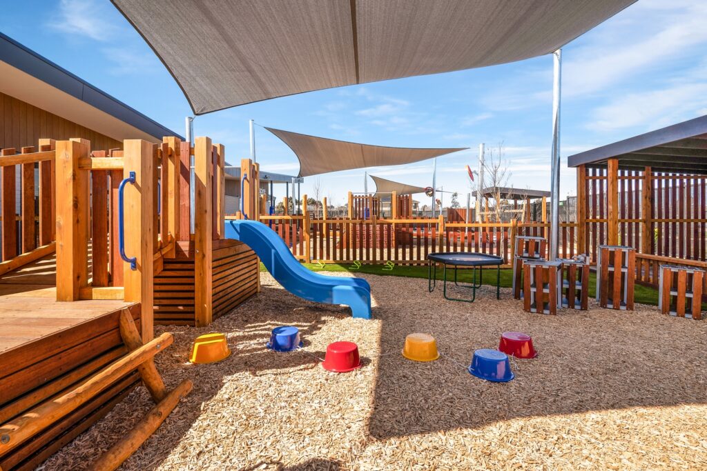 Lucas Ballarat Childcare Blue Slide Playground and Stepping Stones